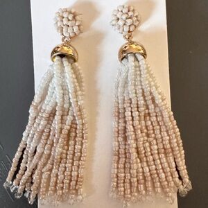 J. Crew Cream and Gold Beaded Tassel Earrings